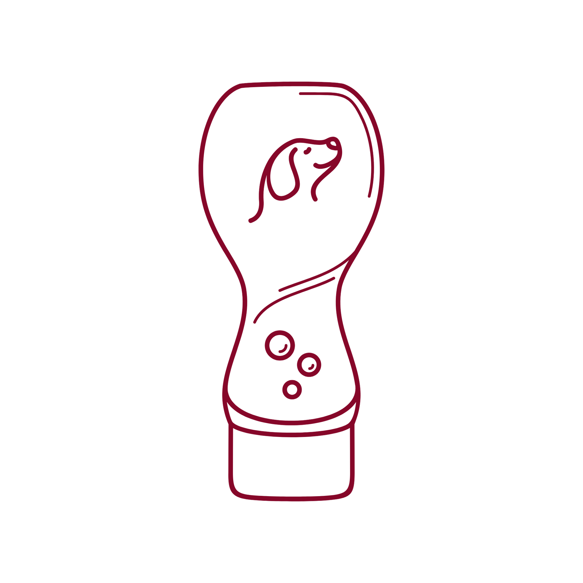 Un dibujo de una botella con un perro encima.