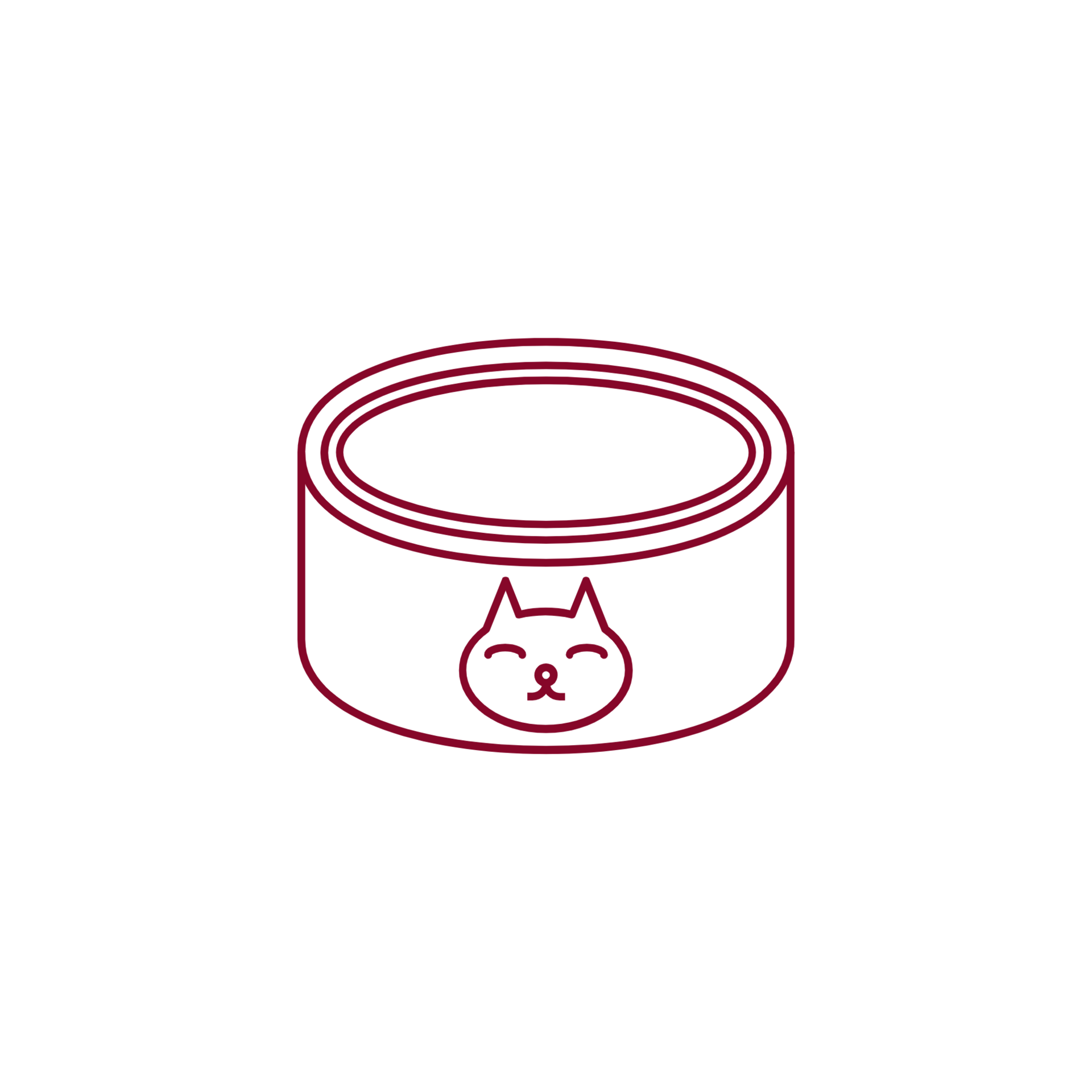 Un dibujo de un cuenco para gatos con una cara de gato en él.