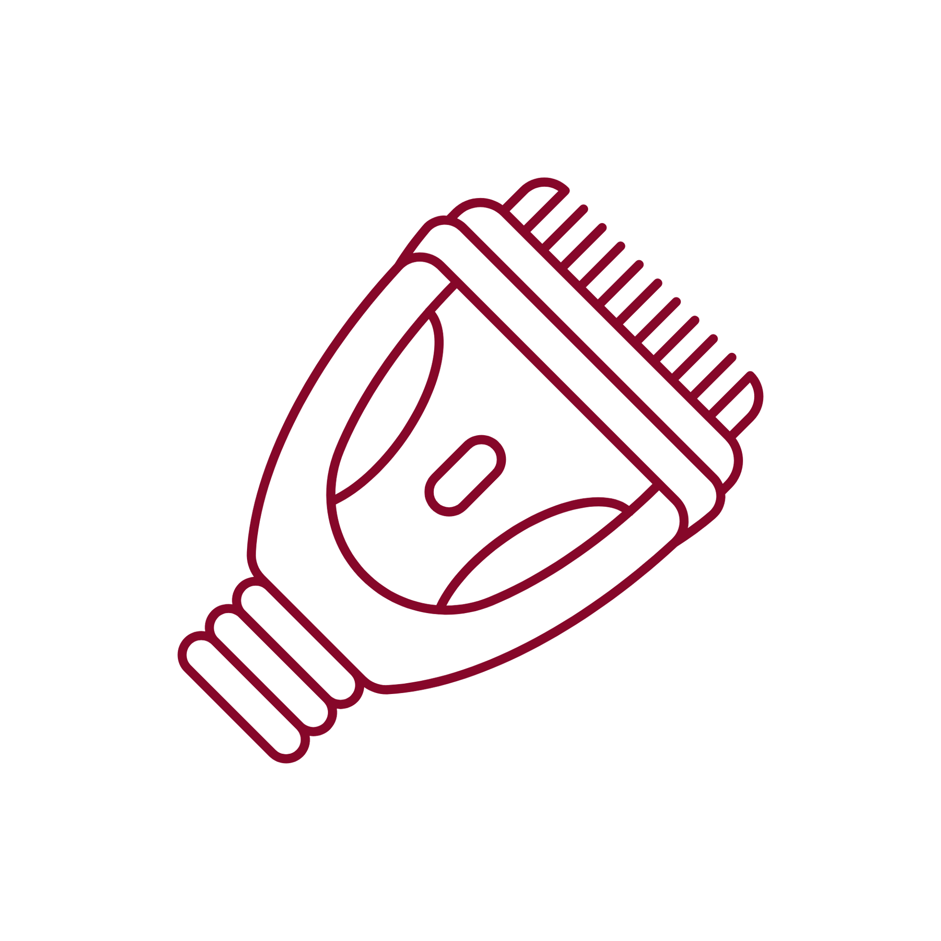 Un dibujo lineal de una cortadora de pelo sobre un fondo blanco.