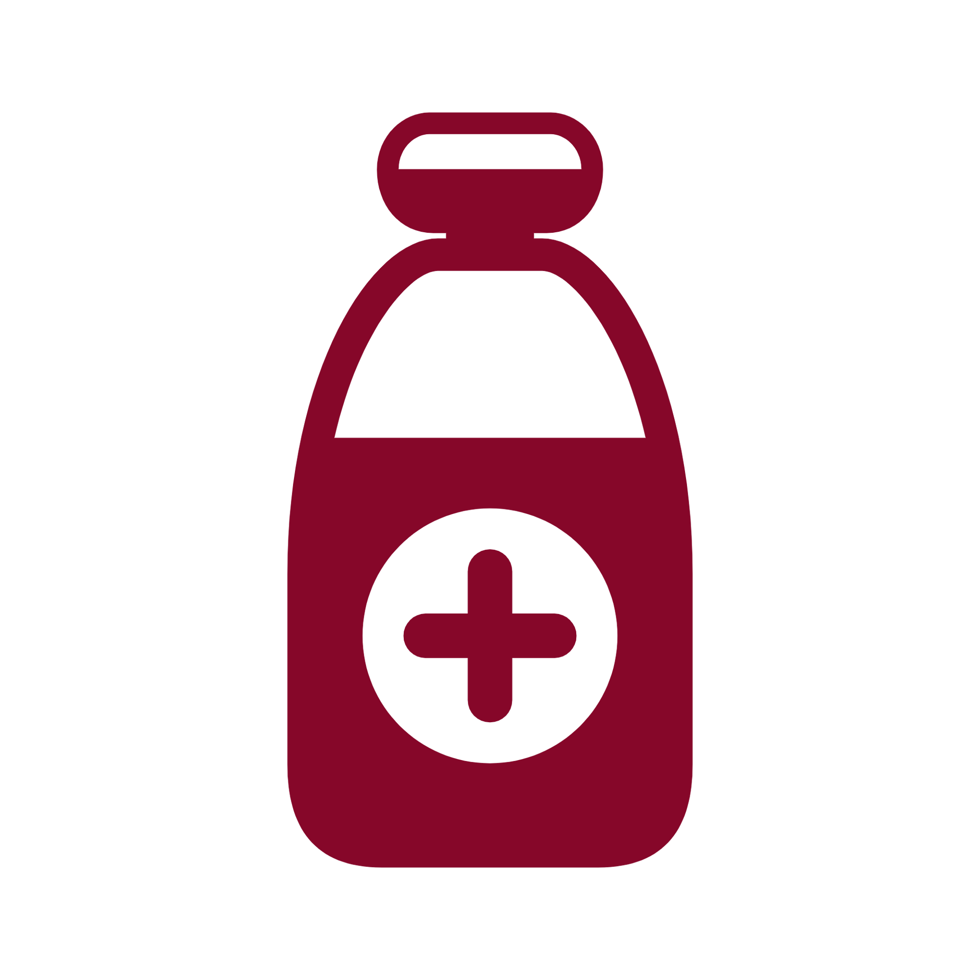 Una botella roja con una cruz blanca sobre ella.