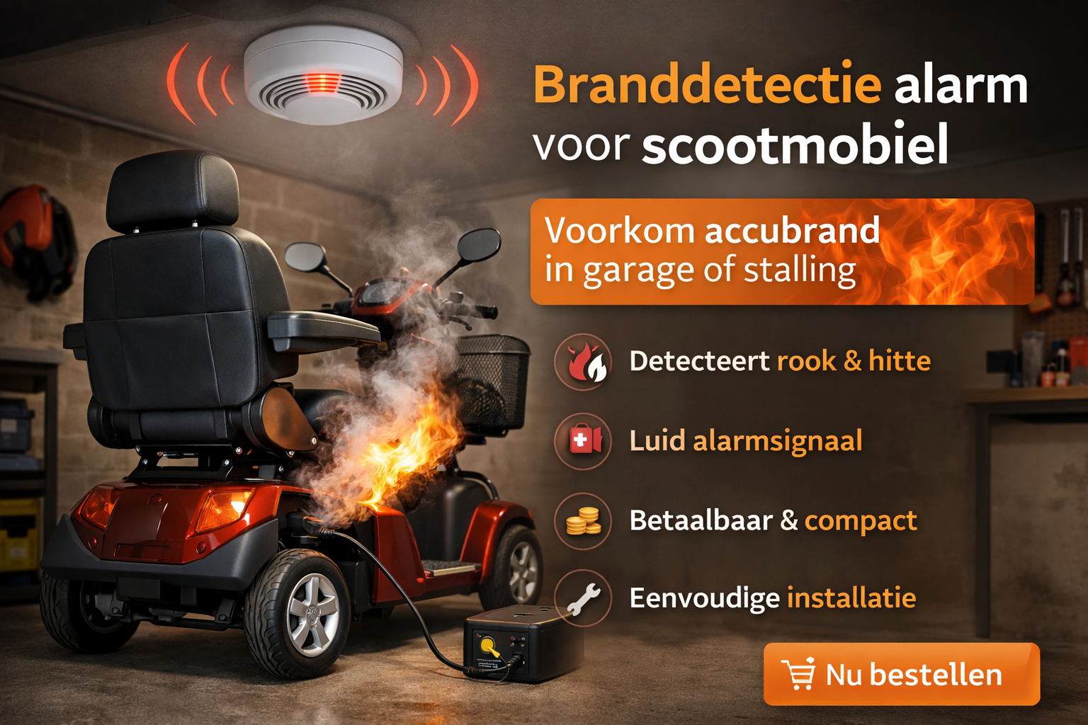 Branddetectie voor scootmobielen en e-bikes in garage of kelder