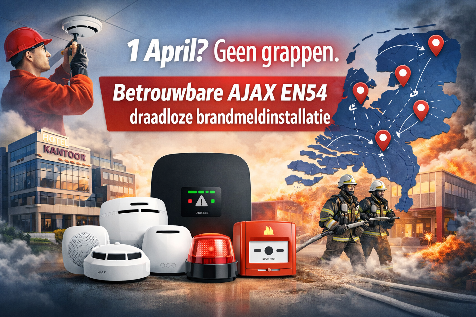 Geen grappen AJAX EN54 draadloze brandmeldinstallatie