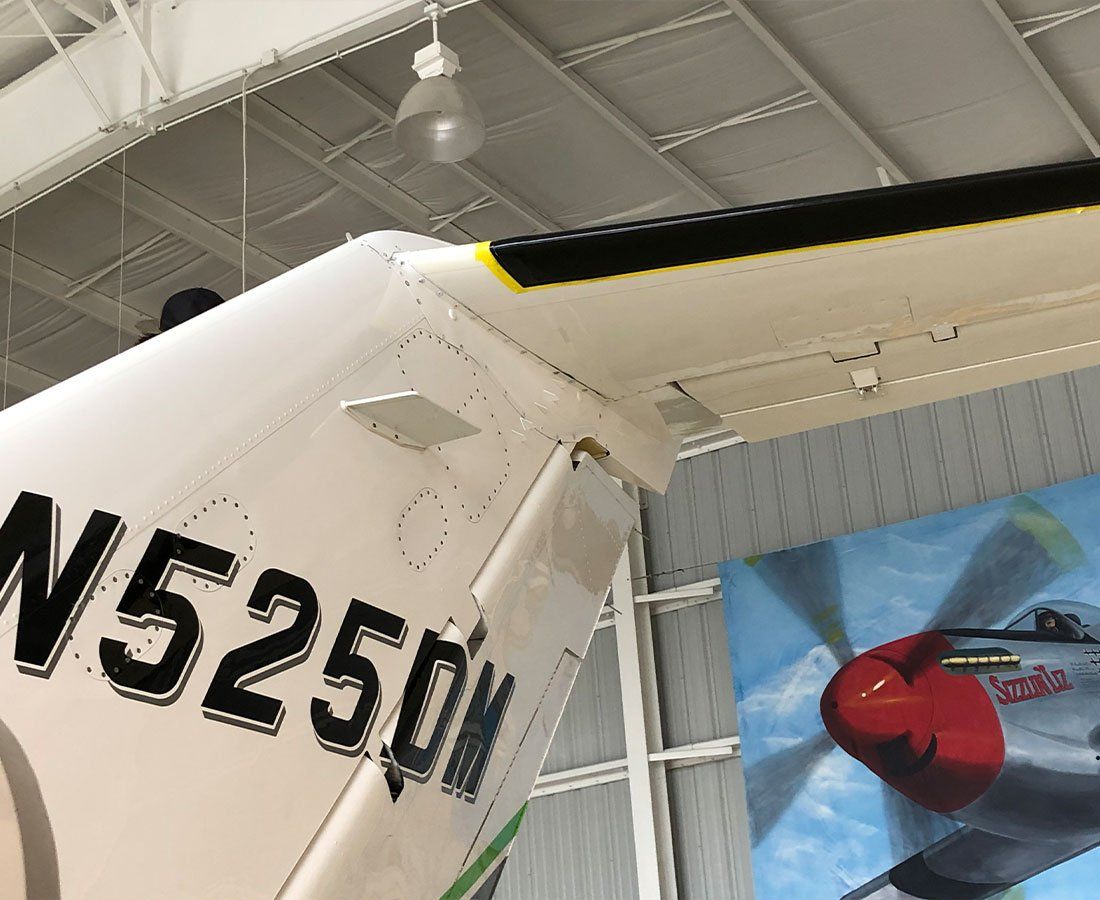 The wing of a plane with the numbers n5250 on it