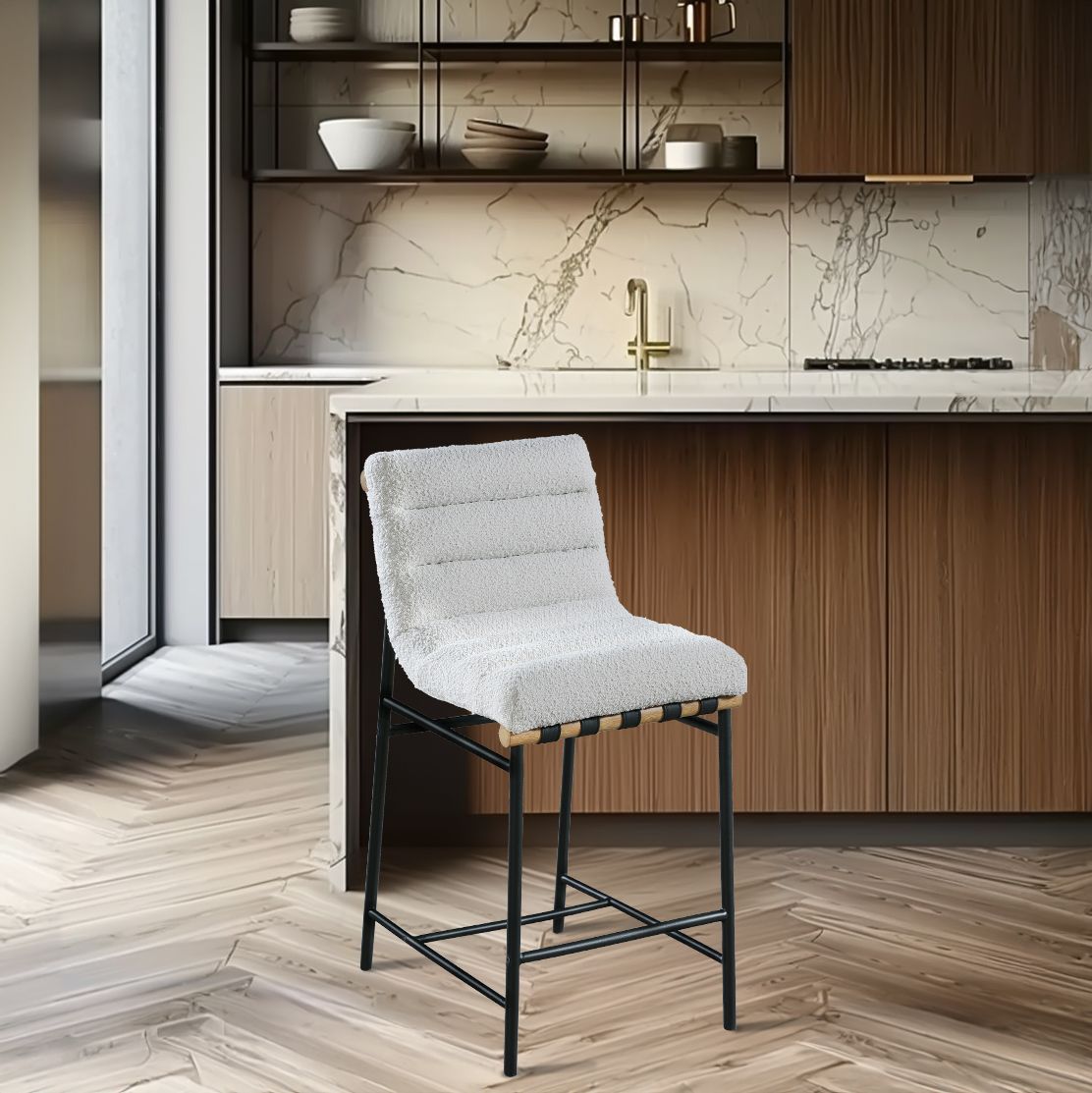 Burke Boucle Fabric Upholstered Counter Stool