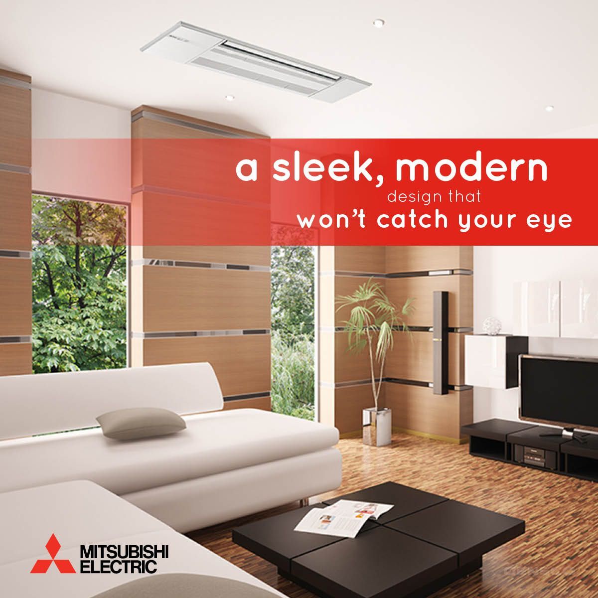 A sleek modern won 't catch your eye advertisement for mitsubishi electric