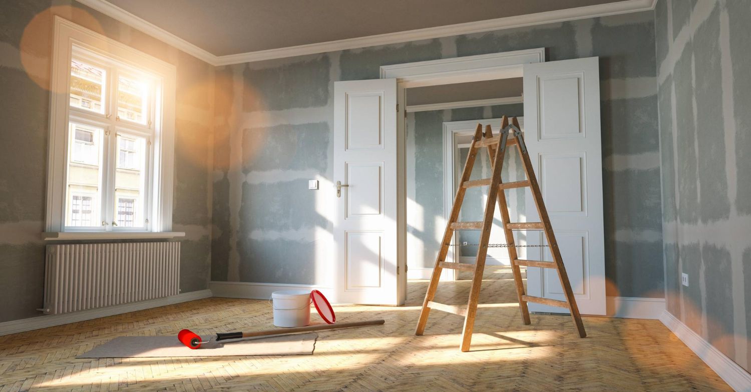 There is a ladder in the middle of the room.