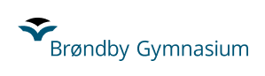 Logo for Brøndby Gymnasium: a blue and black emblem with the text 