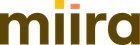 Miira-logo med brun tekst og gul/orange firkanter over 