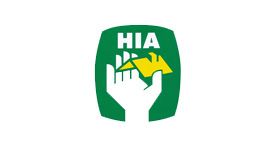 The logo for hia is a hand holding a piece of paper.