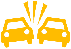 Two yellow clipart cars crash into each other