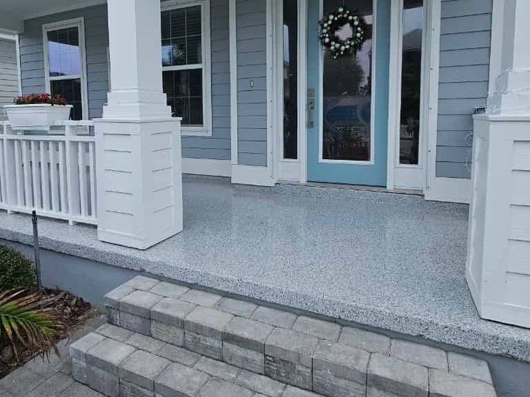 Commercial patio entrance with concrete coating