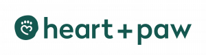 the logo for heart + paw is green and has a heart and paw on it .