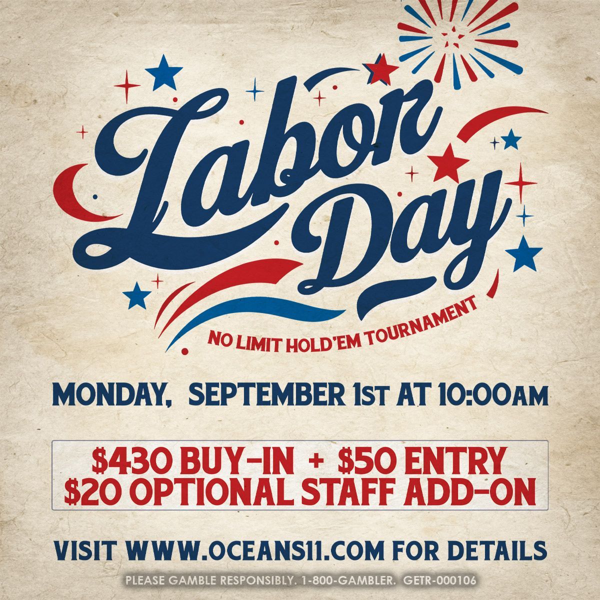 No Limit Hold'em tournament - Monday september 1st