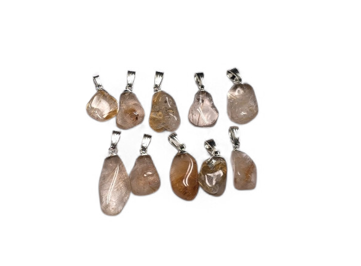 Rutielkwarts edelsteenhanger met geboord oog en kapje ±1-2.5 cm