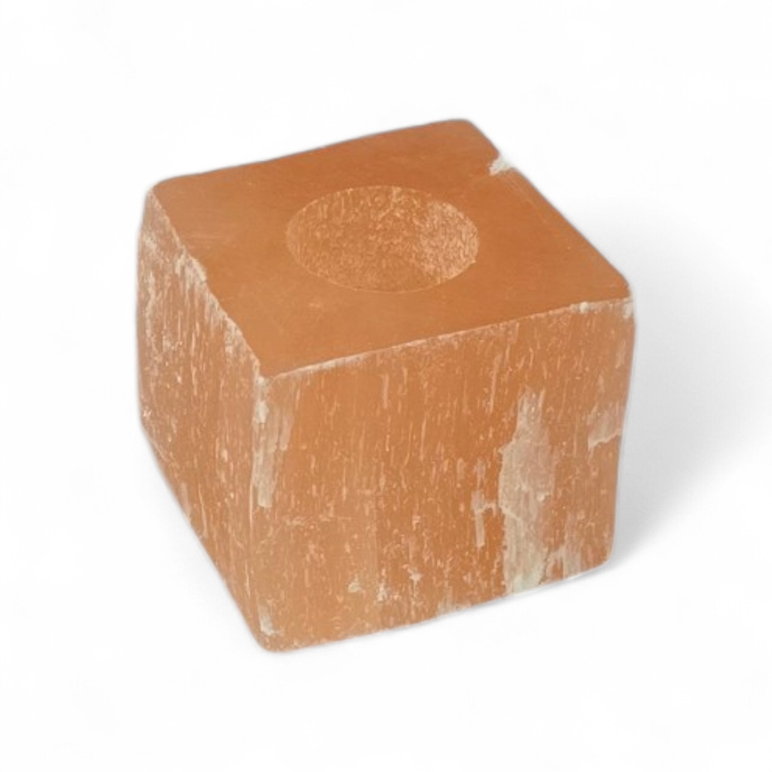 Zoutsteen waxinelichthouder orange kubus