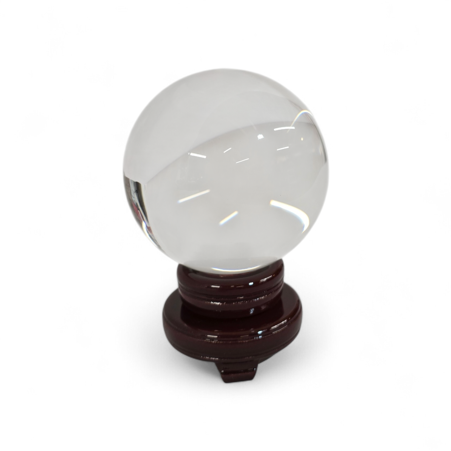 Kwarts bol voor waarzeggers 100-110 mm met gratis houten voet.