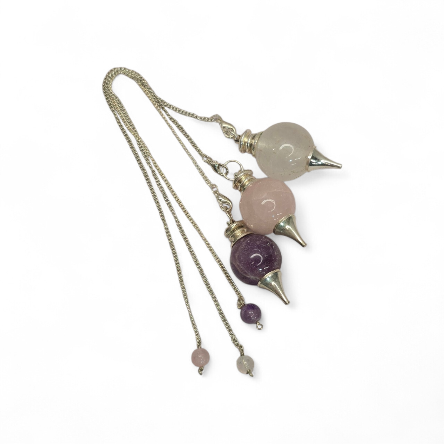 Pendels rozenkwarts amethist en bergkristal
