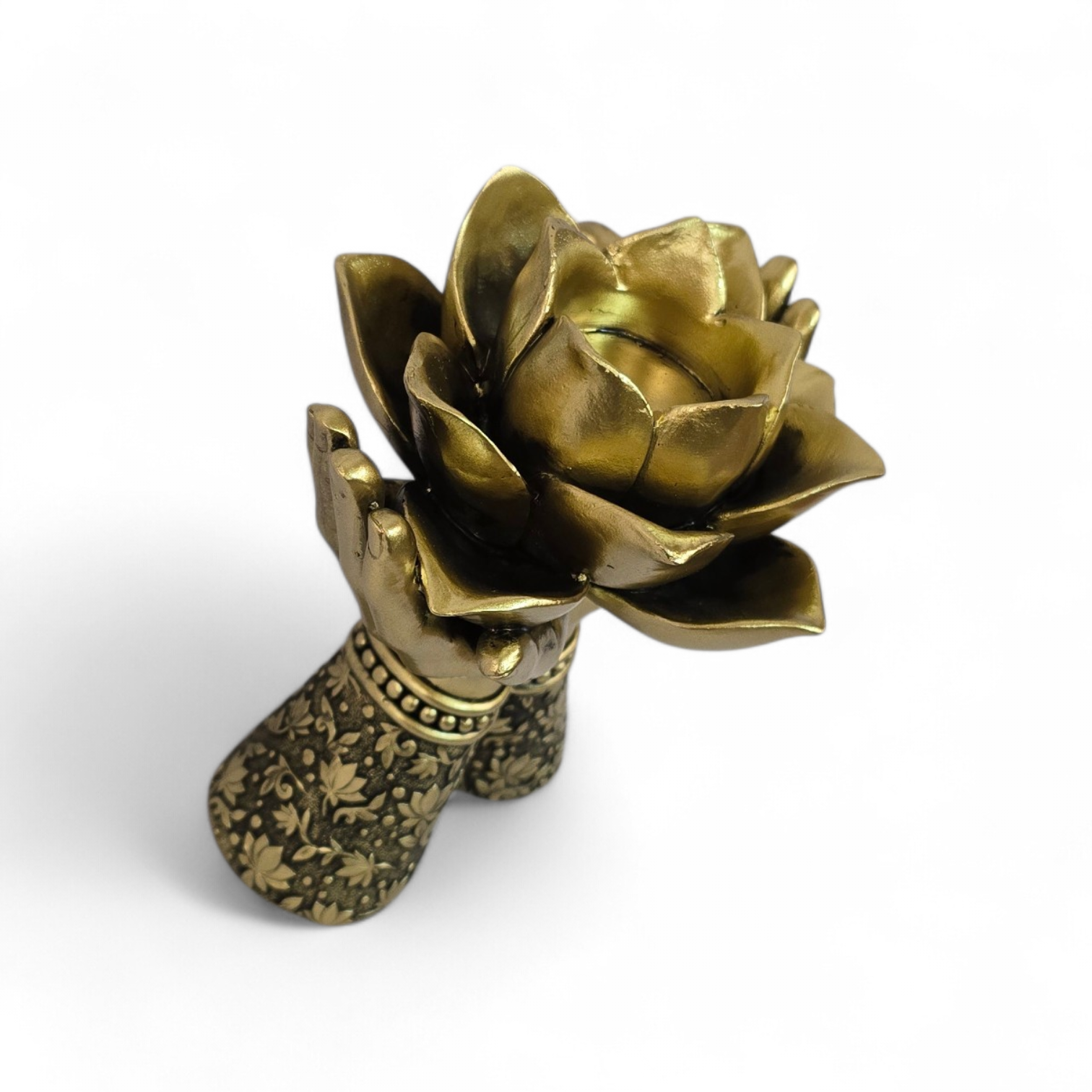 Goudkleurige Theelichthouder met lotusbloem