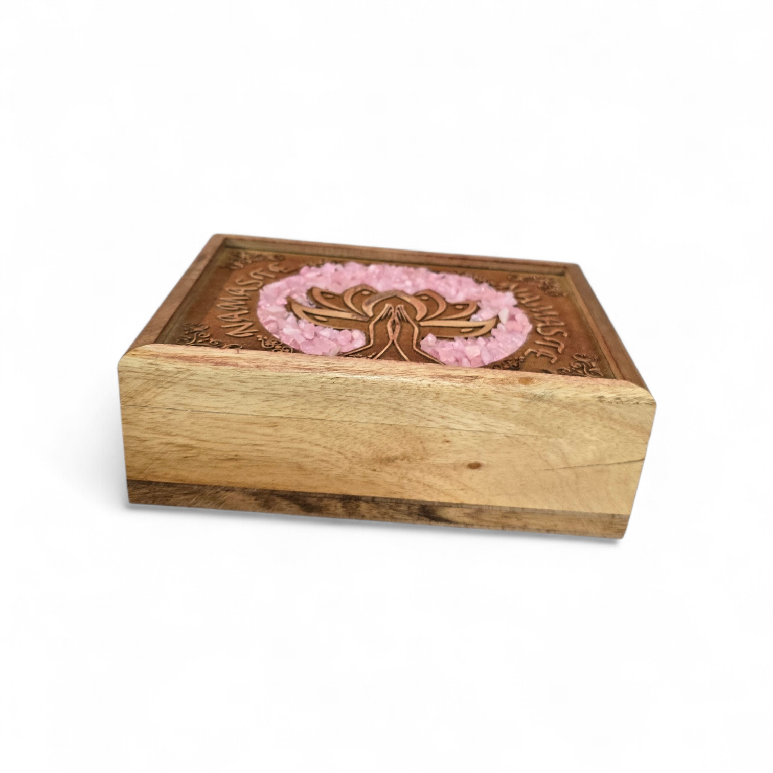 Tarot- of sieradendoos lotus Namaste rozenkwarts