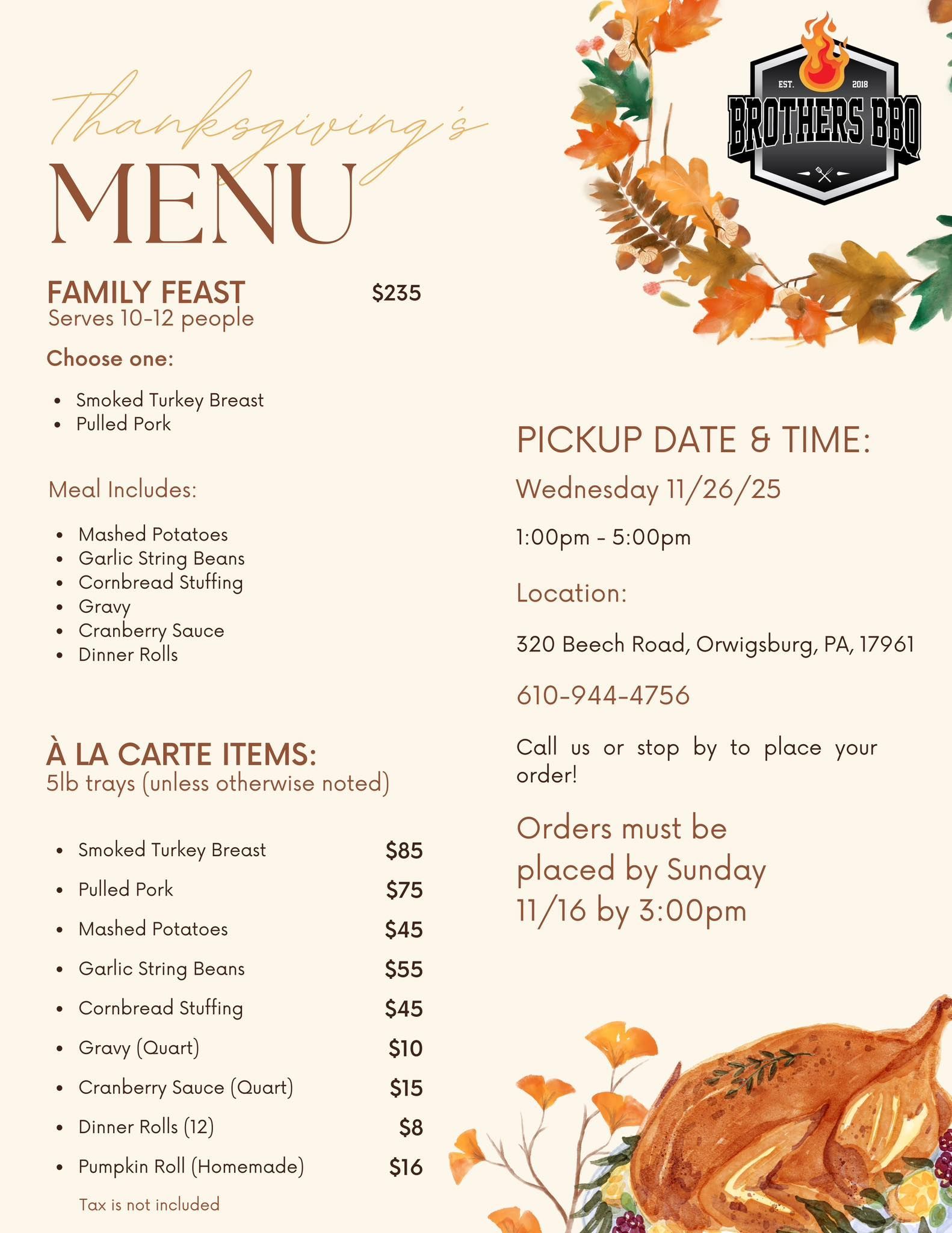 Thanksgiving Menu 2025