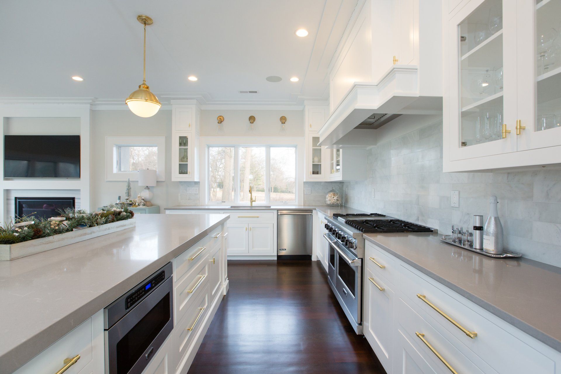White Kitchen Cabinets & Gray Marble Countertops | Custom Kitchen Cabinets | Domestic Kitchens Inc.