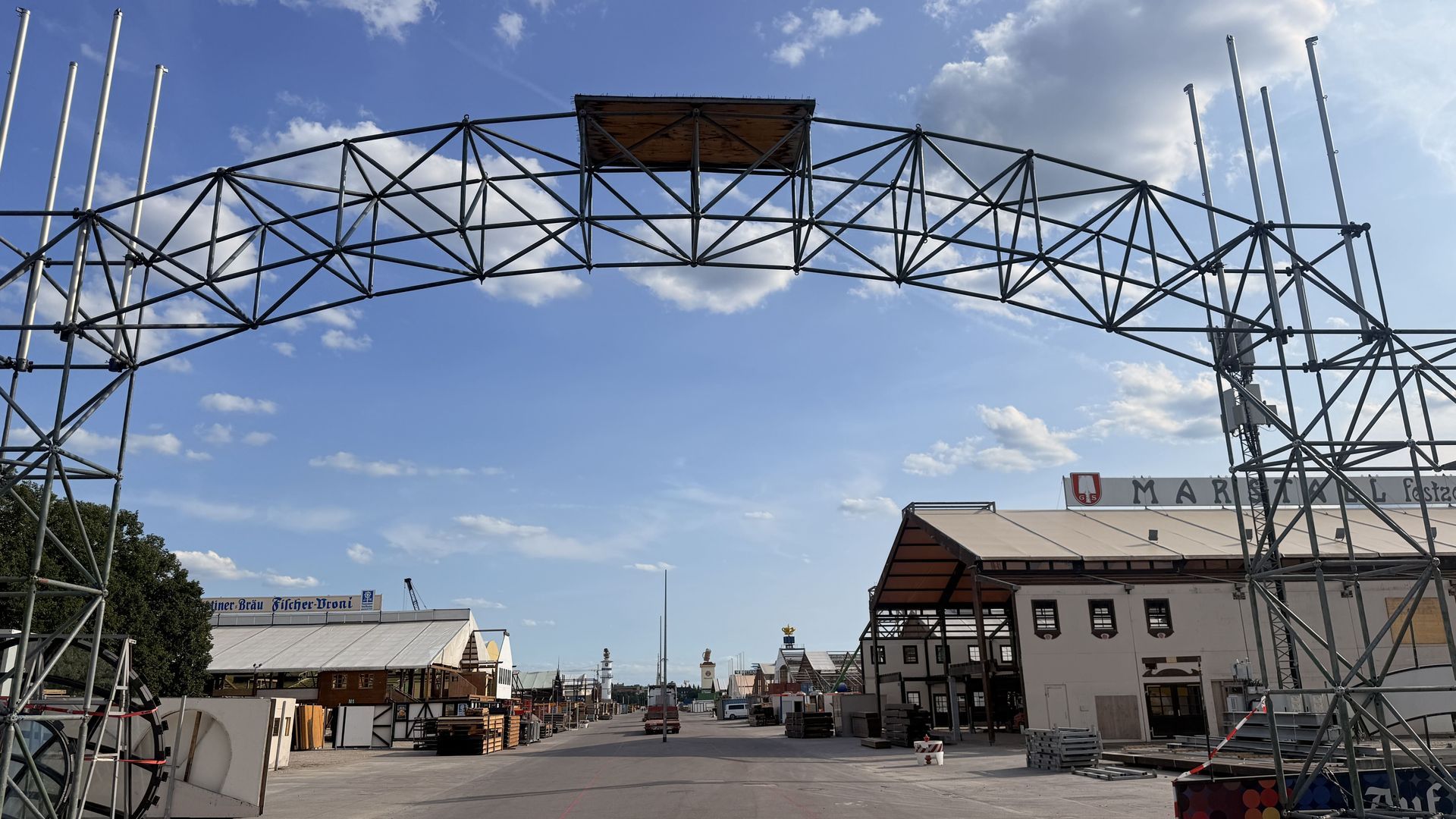 Entrance sign of Oktoberfest in construction