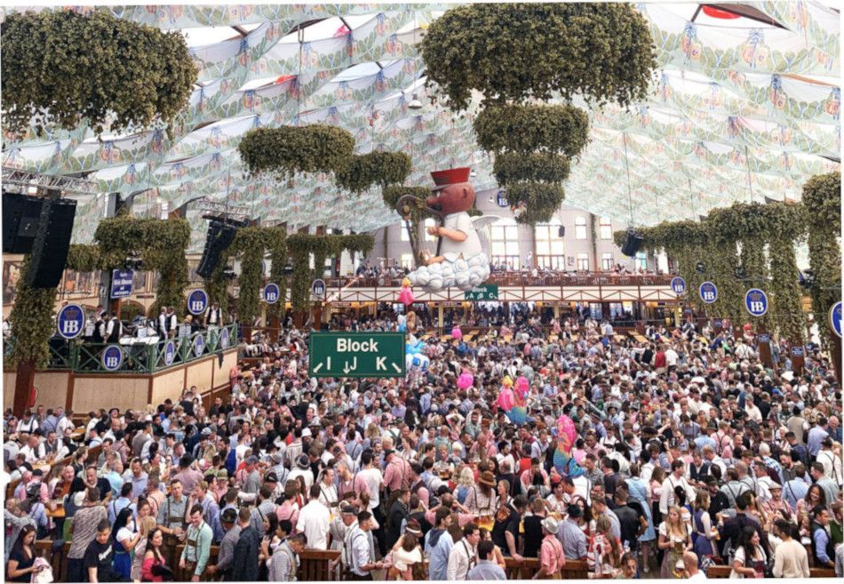 Inside the Hofbräu tent at Oktoberfest