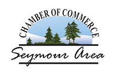 A logo for the chamber of commerce in seymour area.