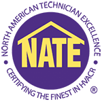 The logo for the north american technician excellence is purple and yellow.