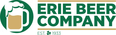 A logo for erie beer company with a beer mug on it