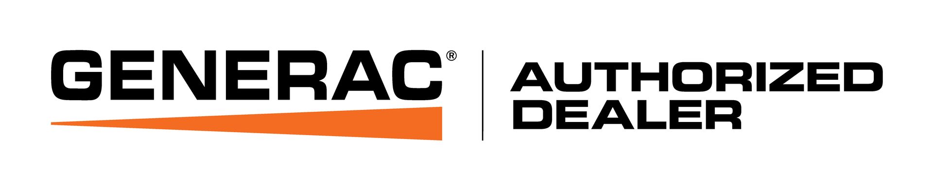 Generac Authorized Dealer logo with black text and orange swoosh on white background