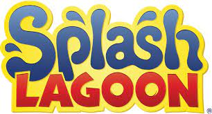 The logo for splash lagoon is yellow , blue and red.