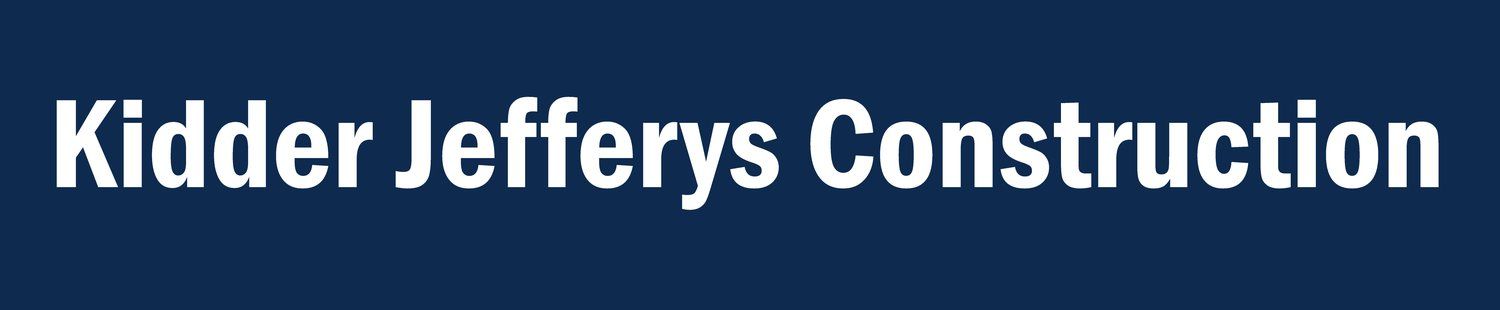 A blue background with white text that says kidder jefferys construction