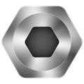 A metal hexagon with a hole in the middle on a white background.