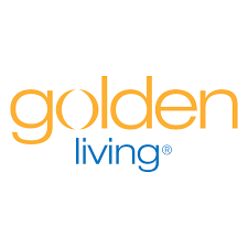 The logo for golden living is orange and blue
