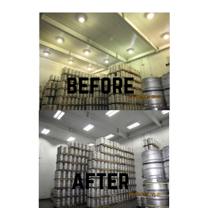 A before and after picture of a warehouse