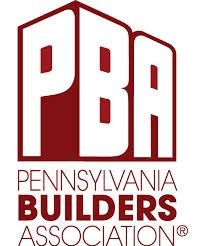 The logo for the pennsylvania builders association is red and white.