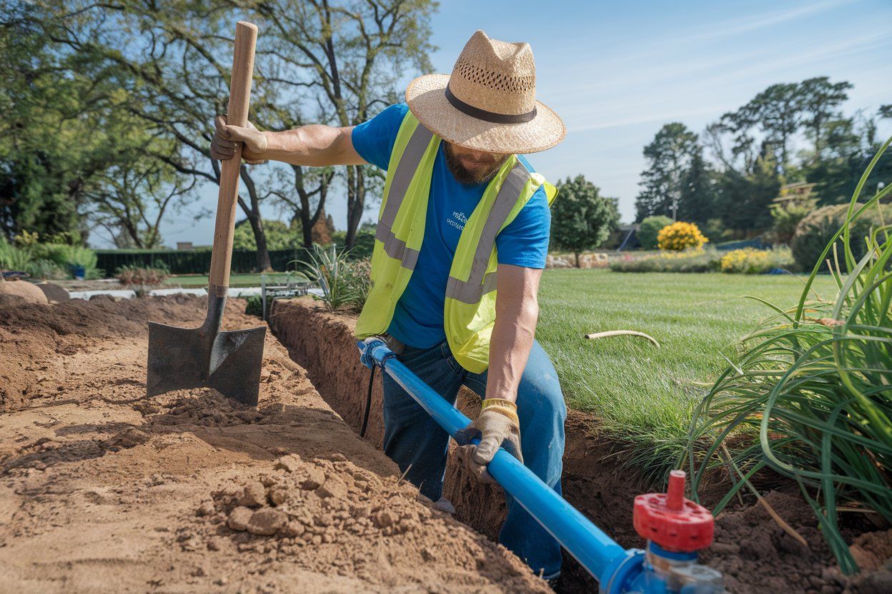 A man is digging a hole in the ground with a shovel.