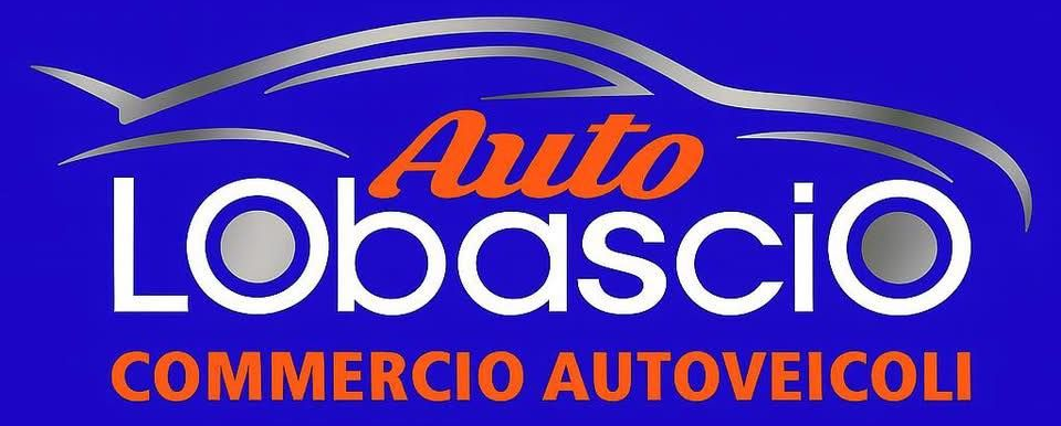 Logo Auto Lobascio in bianco e arancione su sfondo blu, con la scritta “Commercio Autoveicoli”