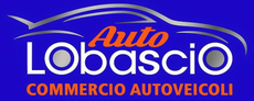 Logo Auto Lobascio in bianco e arancione su sfondo blu, con la scritta “Commercio Autoveicoli”