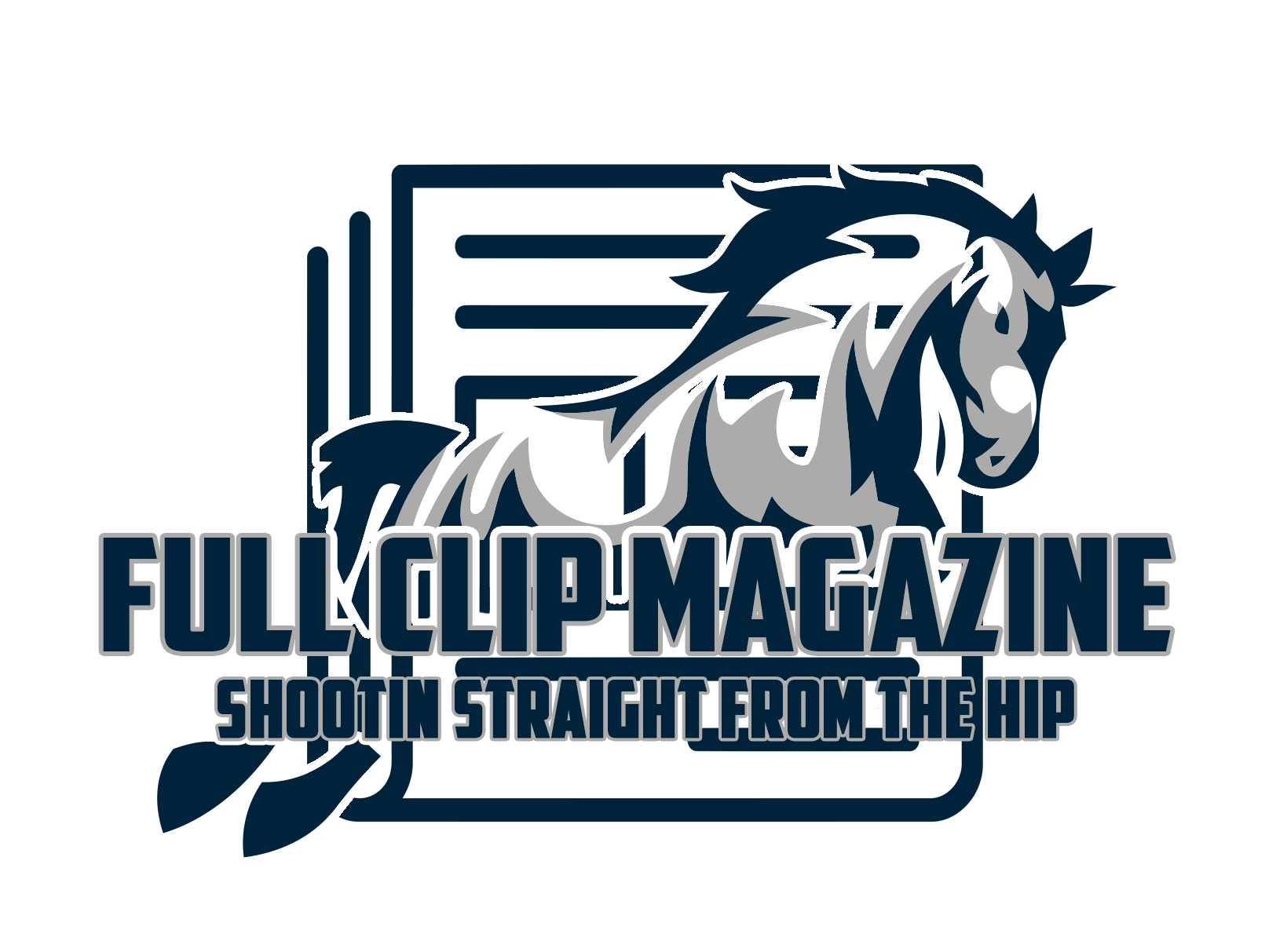 A full clip magazine logo with a horse on it