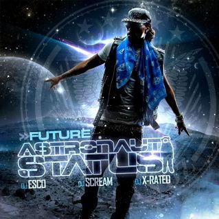 Future, Astronaut Status album cover. A man in space, blue accents, neon title.