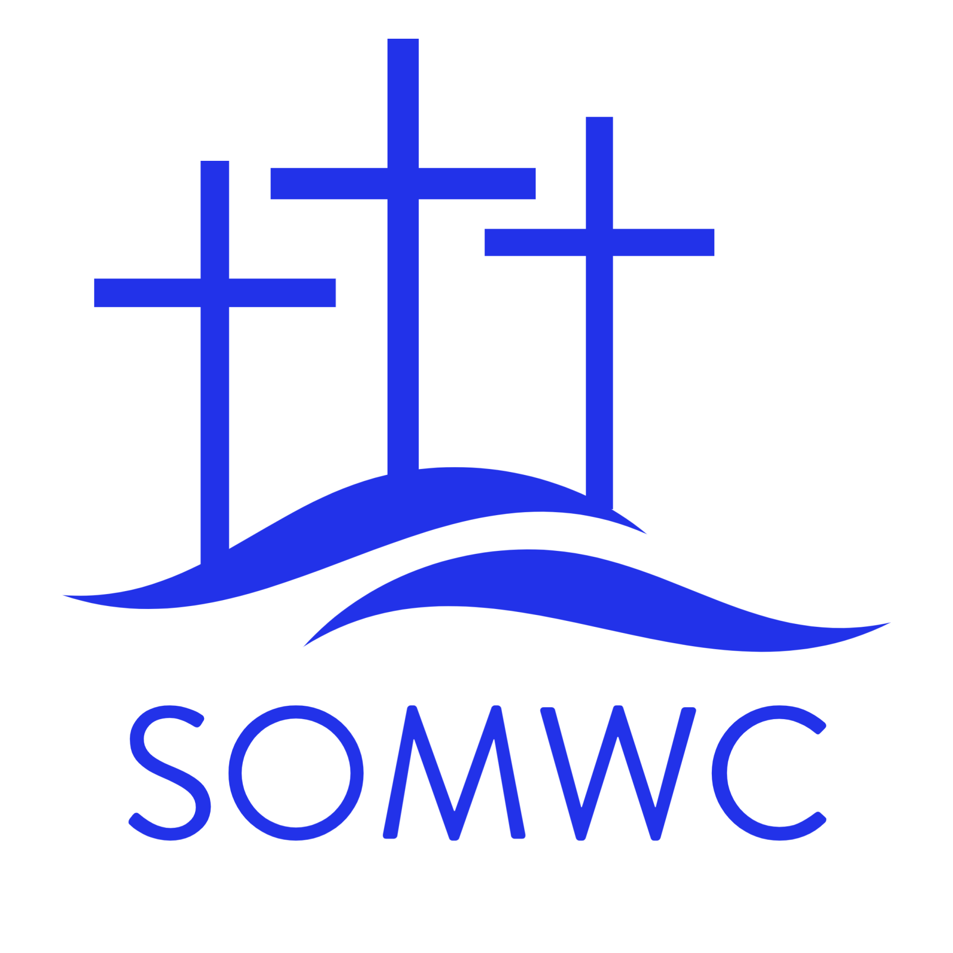 The logo for somwc is blue with two crosses and a wave.