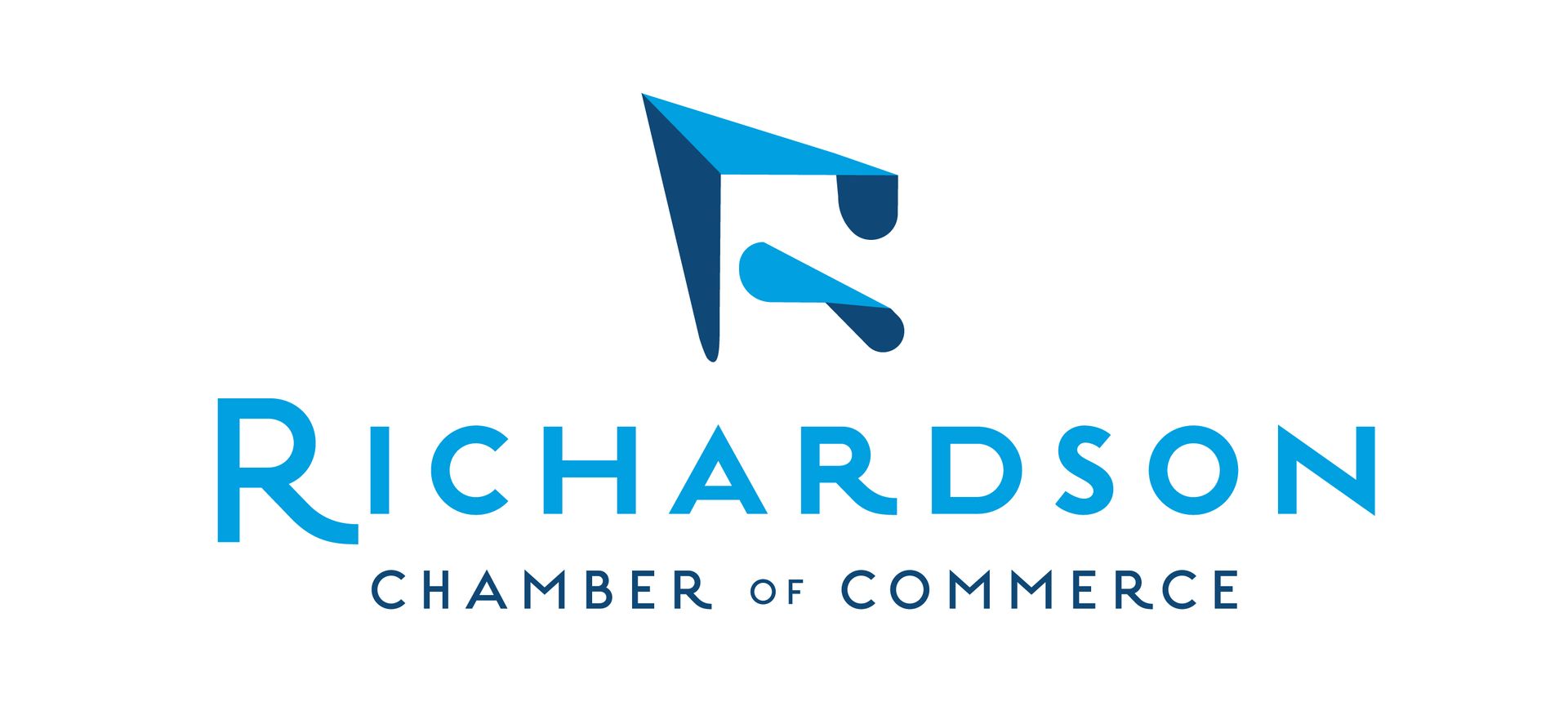 The logo for richardson chamber of commerce is blue and white.