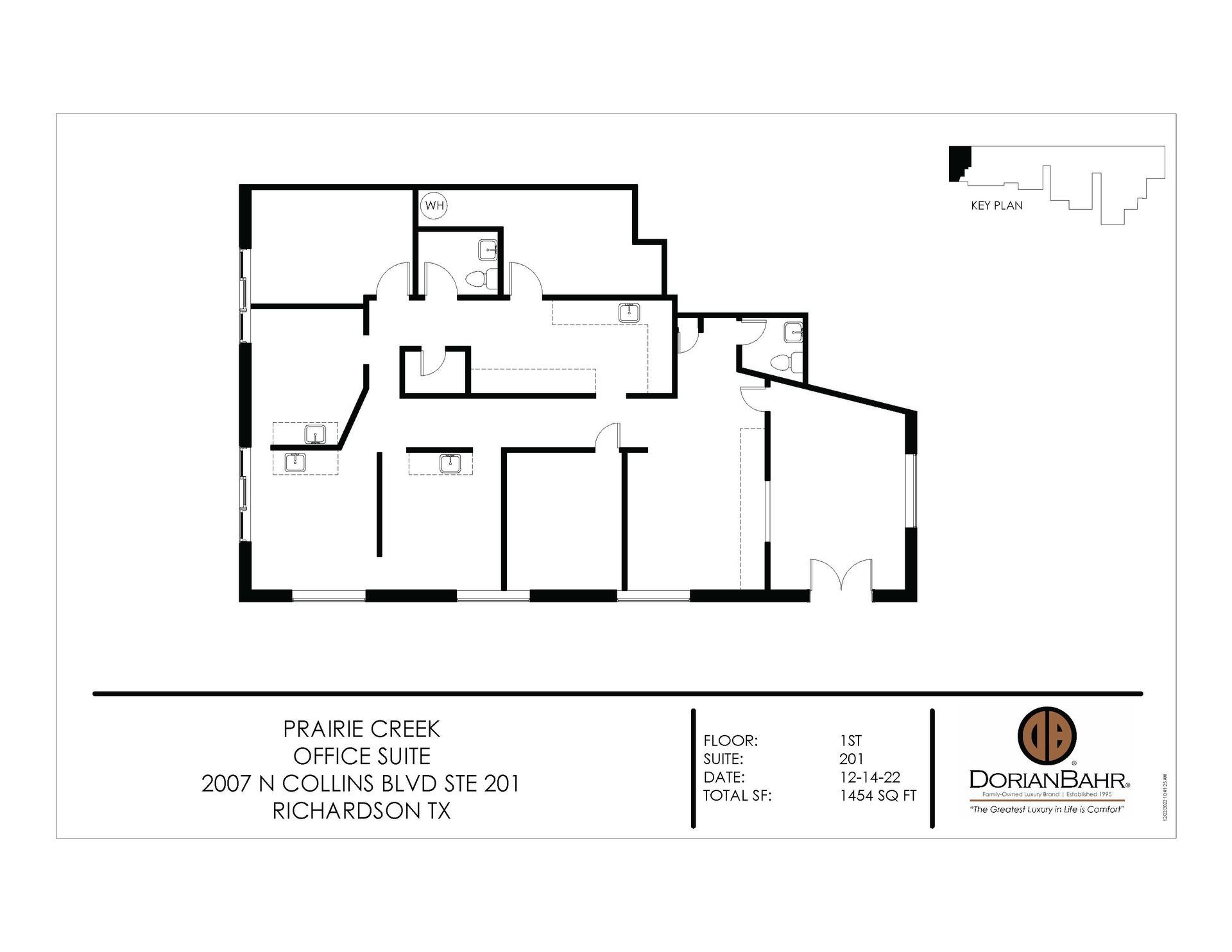 A black and white floor plan of an office suite.