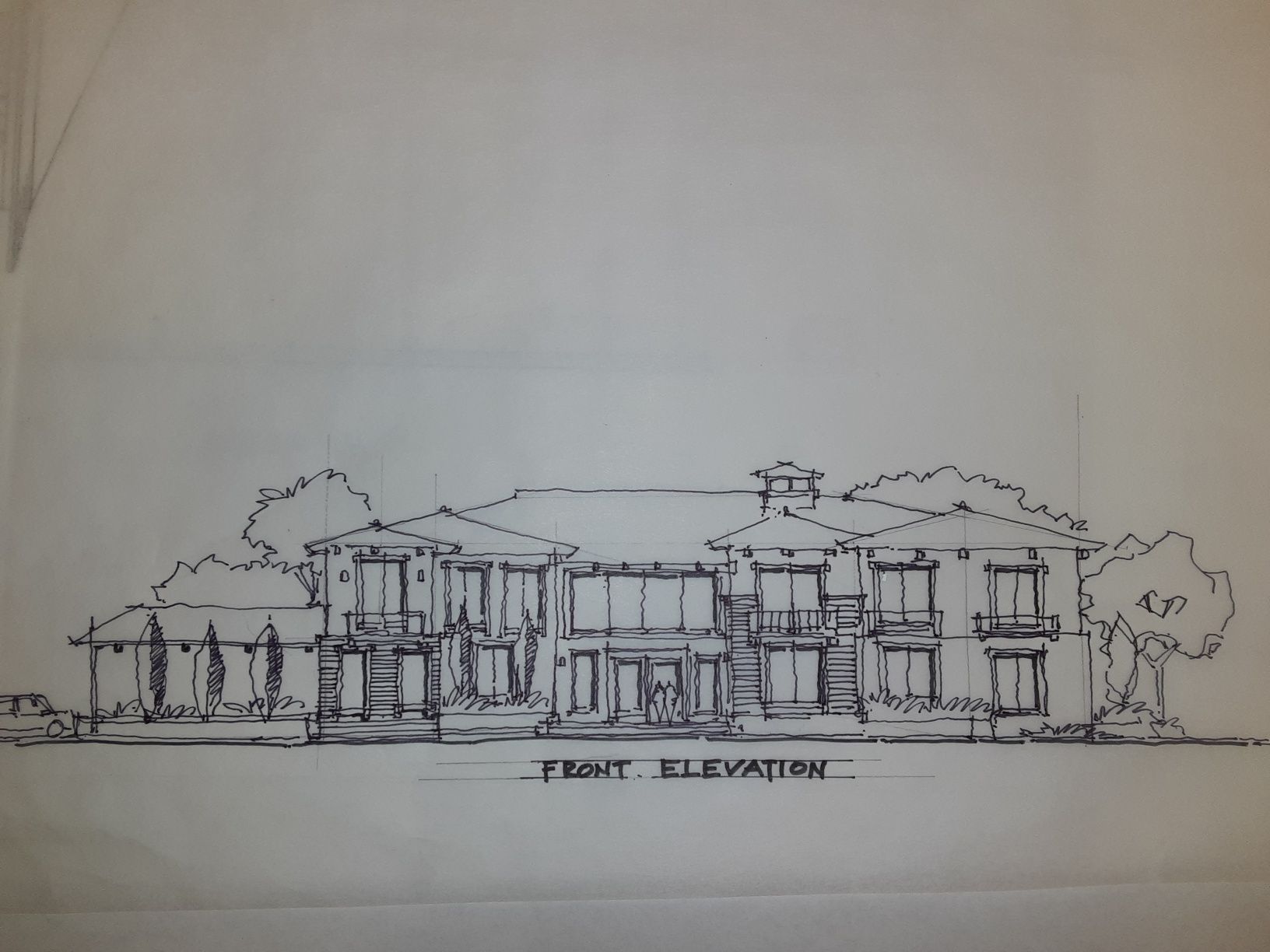 A black and white drawing of a house with the word elevation at the bottom