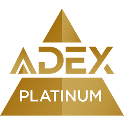 A gold pyramid with the words adex platinum on it