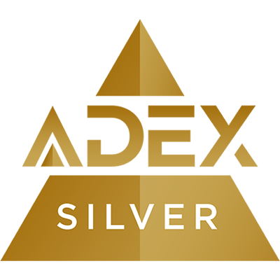 A gold pyramid with the words adex silver on it