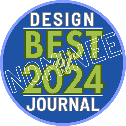 A blue circle with the words `` design nominee '' written on it.