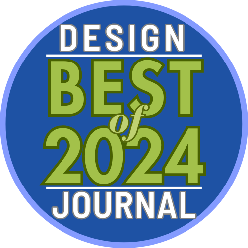 Design Journal Best of 2024 badge, blue circle with green text: